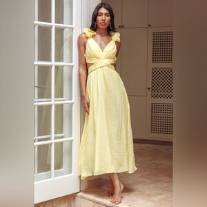 Yellow laced back ruffle dress